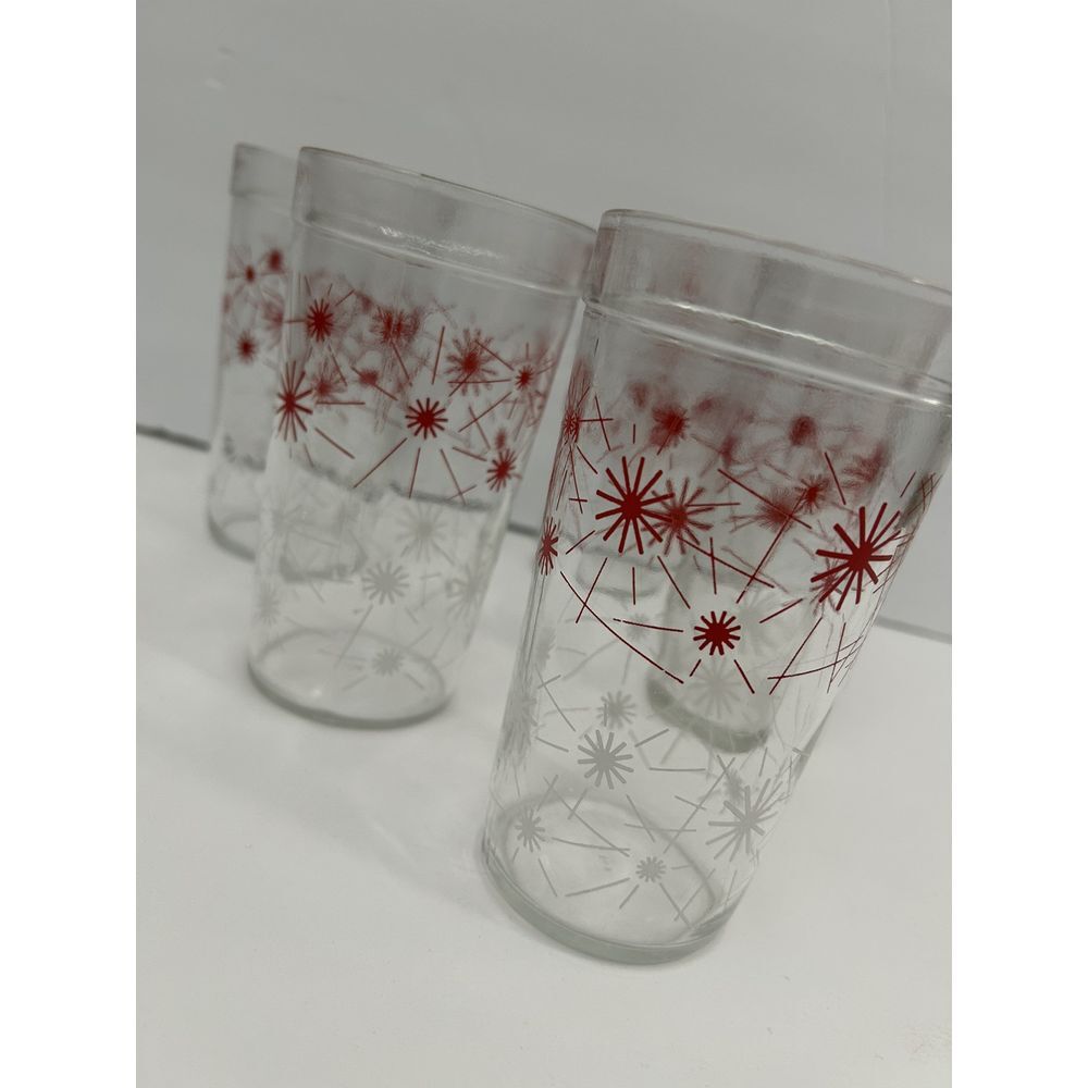 5 Vintage Hazel Atlas Red &White Atomic Starburst 5.5" Glass Tumblers SKU 1484 - Picture 4 of 7